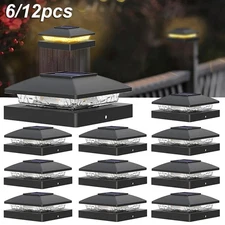 6/12Pack Solar Post Cap Light For 4x4 Outdoor Waterproof LED Deck Fence Light