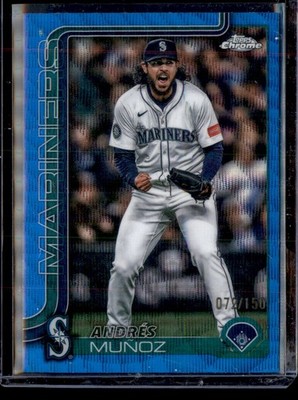 2025 Topps Chrome Update Andres Munoz Blue Wave Refractor #/150 Mariners