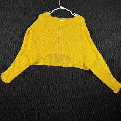 Mango Basics Mohair Cropped Knit Yellow Pullover Sweater Women's Size Small