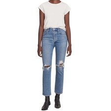 AGOLDE Riley High Rise Straight Crop Blue Denim Jeans Sz 28 100% Organic Cotton