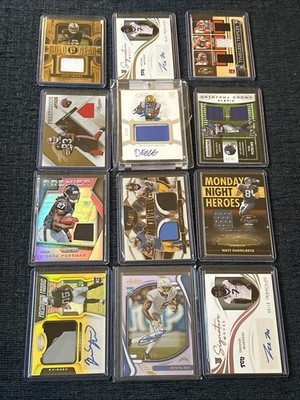 Lot-12 PATCH/Auto NFL FOOTBALL CARDS-Carson Palmer/Josh Jacobs/Felton/Evans