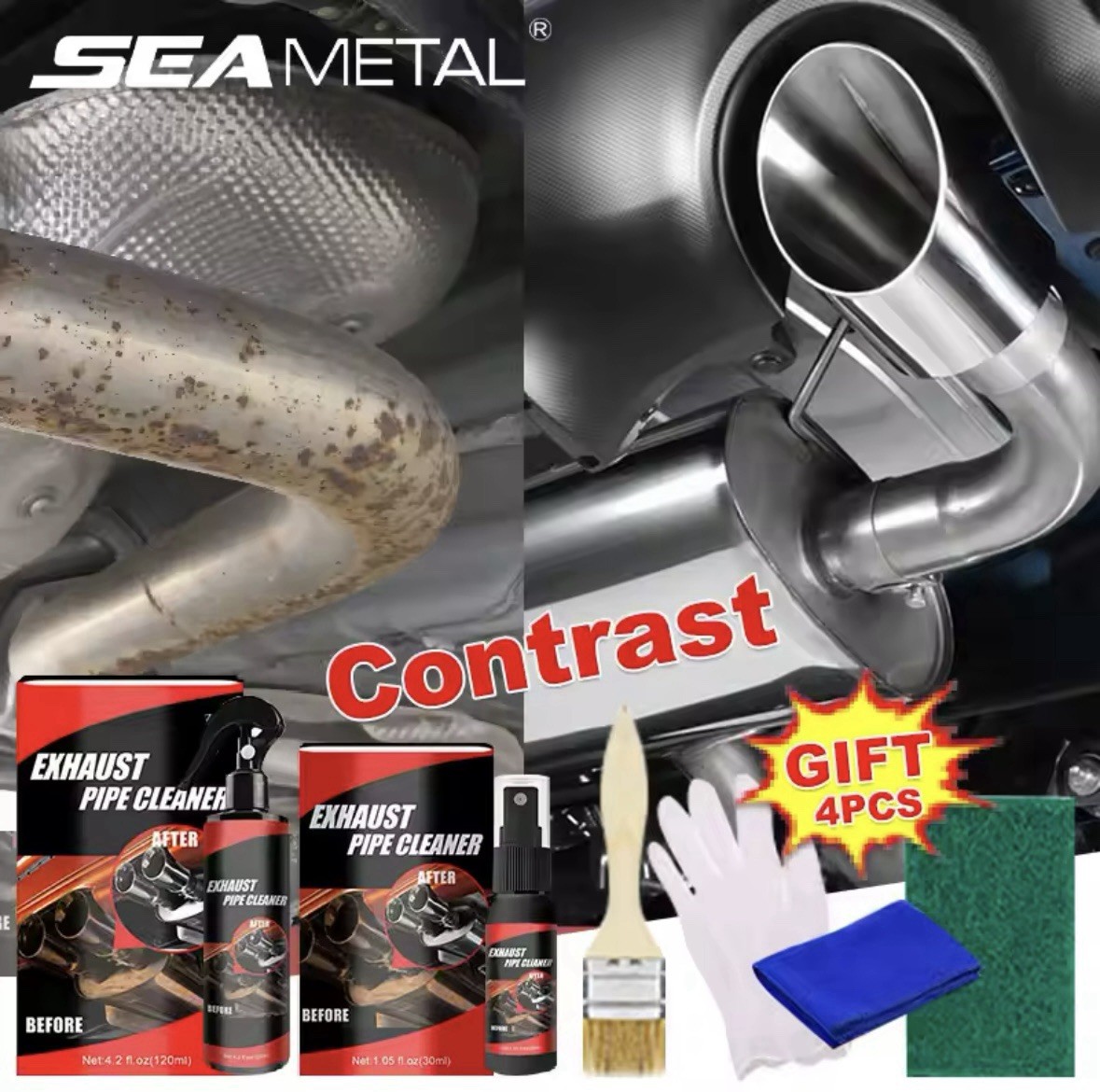 Kit Detergente Rimuovi Ruggine 120ml Per Tubi di Scarico Per Moto e Macchine