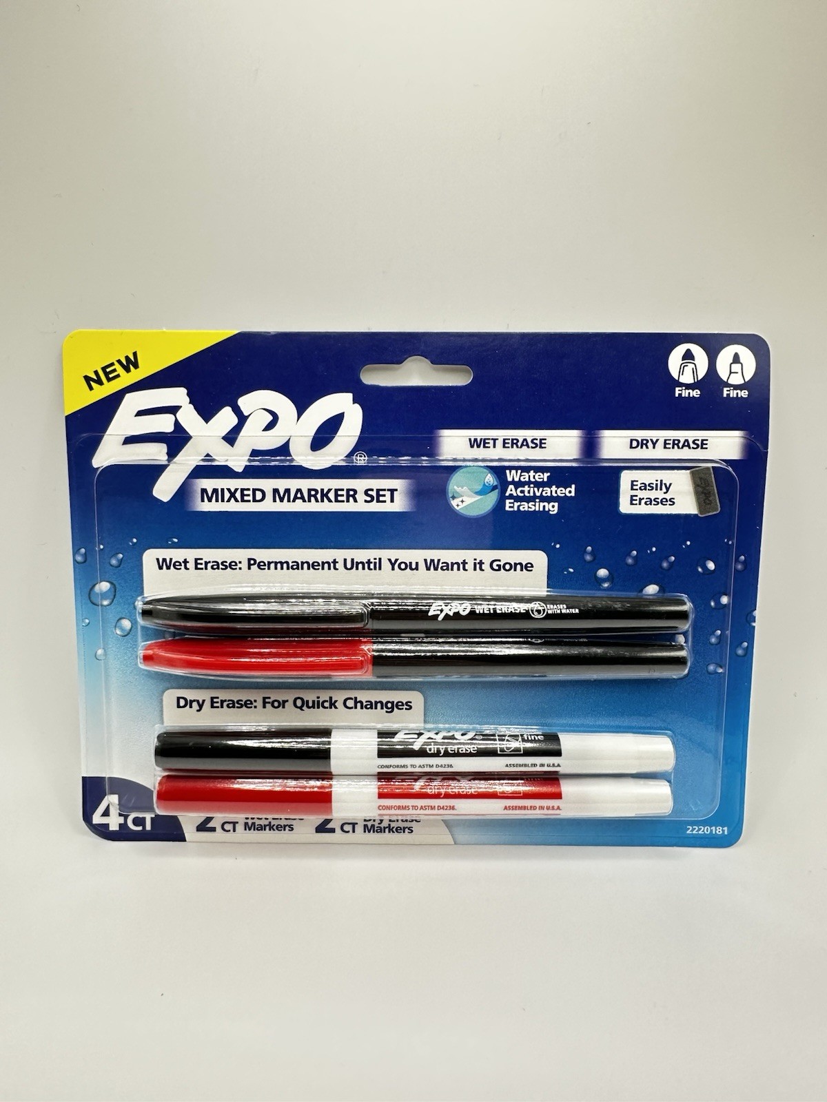 Expo Mixed Marker Set 4 Count Wet & Dry Erase Fine Tip Marke
