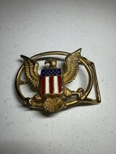 Vintage Belt Buckle Rare AMERICAN BALD EAGLE INLAY RED WHITE BLUE FLAG UNKNOWN