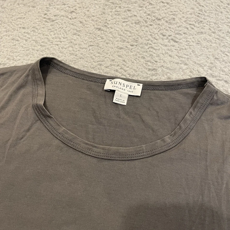 Sunspel 经典 T 恤男式大号灰色 100% 棉圆领英格兰 — 第 3/4 张图片