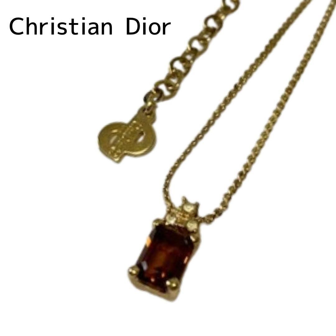 Christian Dior Brown Stone Gold Chain Elegant Authentic Necklace From Japan RA