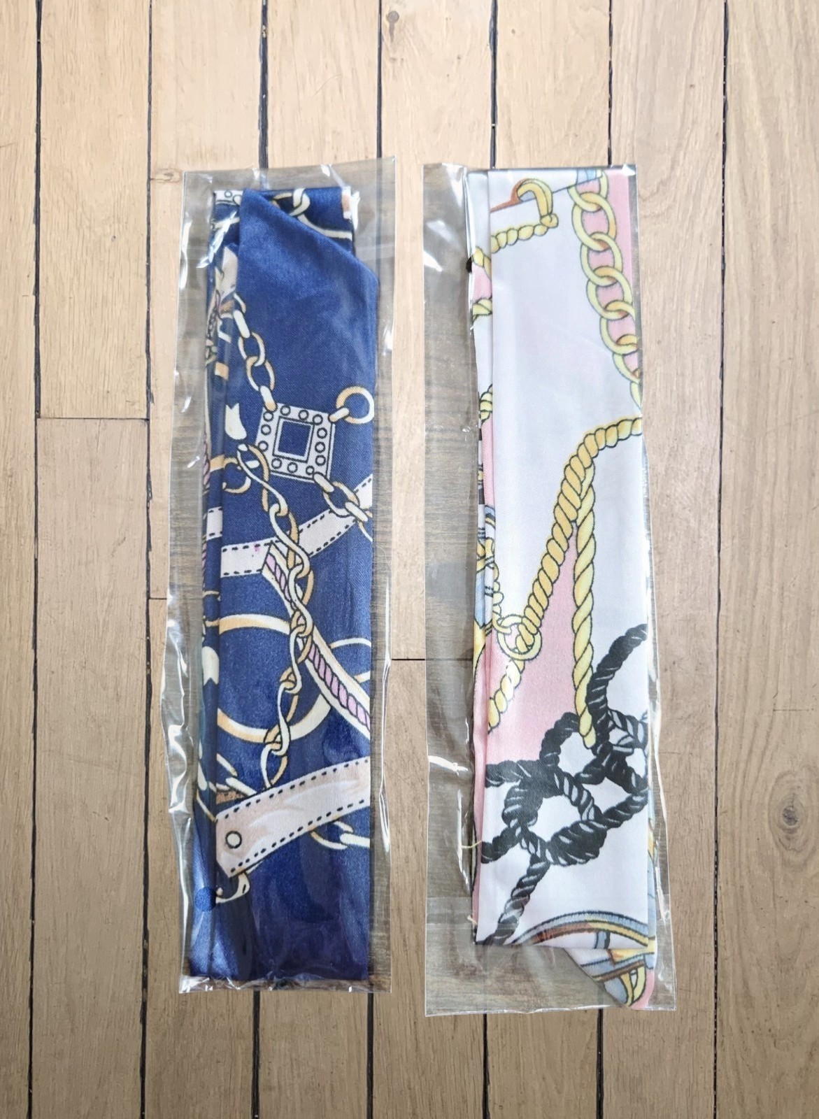 2 Nautical Print Satin Handbag Scarves Neckerchief Wrap 32 x 1.5 in