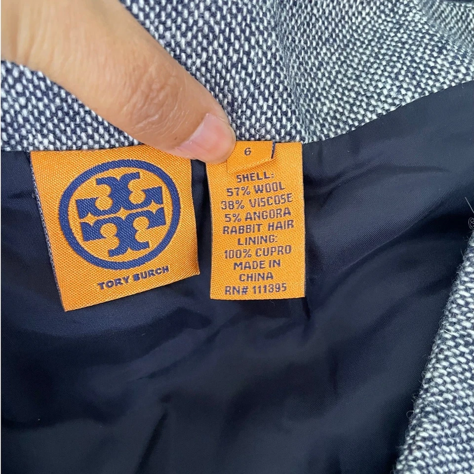 Falda mezcladora de lana Tory Burch flecos dobladillo azul marino 6 Foto 3 de 4