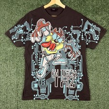 Vintage Looney Tunes Giant Tag 90s Taz Tech Neon AOP Mens Size L Single Stitch