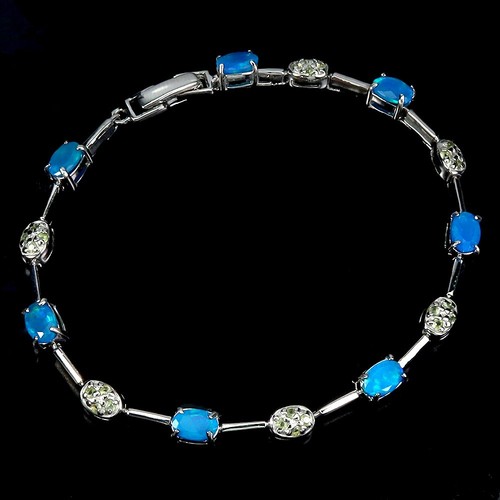 925 Sterling Silver Bracelet Oval Blue Opal 6x4mm Peridot Gemstone Jewelry 7.5