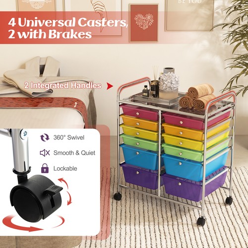 12 Drawers Rolling Cart Storage Multicolor Scrapbook Paper Organizer Office Bins - Picture 5 of 8