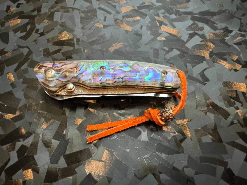 Abalone Damascus Folding Pocket Knife - Image 3 of 4