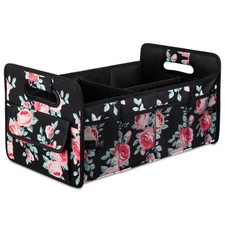 Car Trunk Organizers Storage Collapsible Multi Compartment Black Floral