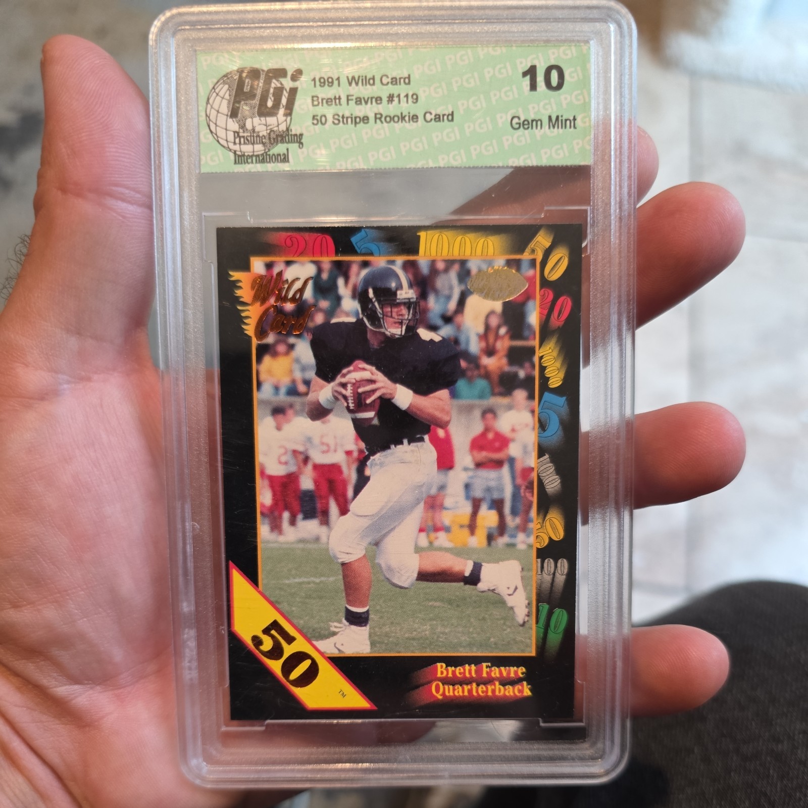 1991 Wild Card Brett Favre #119 50 Stripe PGI 10 Rookie 🔥 🔥 Rare!!