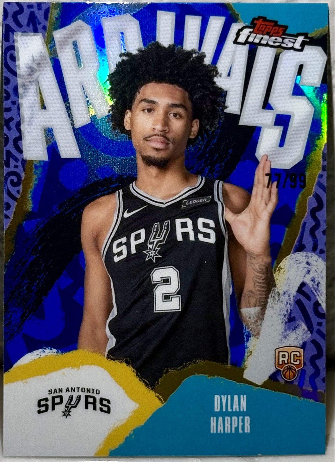 2025-26 Topps Finest - Arrivals Dylan Harper #A-2 Blue Refractor /99 (RC)