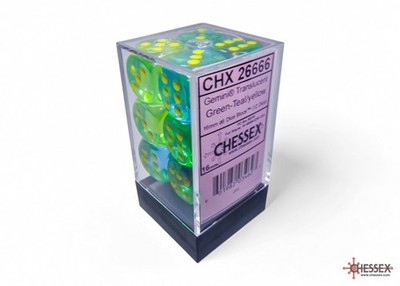 Chessex Gemini Translucent Green-Teal/yellow 16mm d6 Dice Block CHX 26666