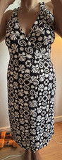 Ann Taylor Dress XS Black White Floral Print Career Office Stretch Knee Length