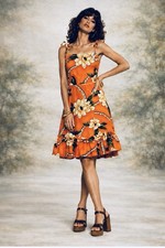 Rare Vintage 1970s Hilo Hattie Orange Floral Hawaiian Tiki Resort Sundress Sz XS