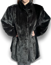 Vintage Greg Bell Black Sheared Rabbit Fur Coat, Sz 12-14, Reduced to $279!