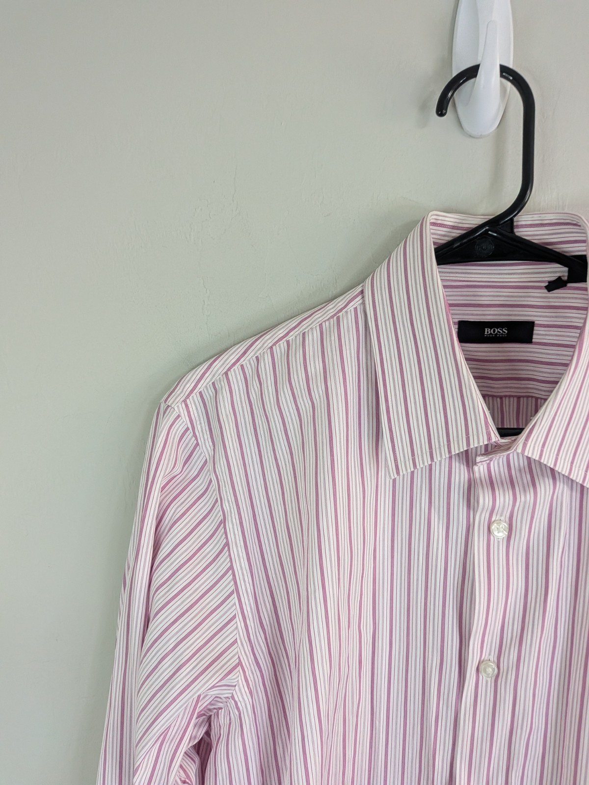 Hugo Boss Dress Shirt Men's 16.5 Purple Button Up Long Sleeve Striped Cotton thumbnail 3