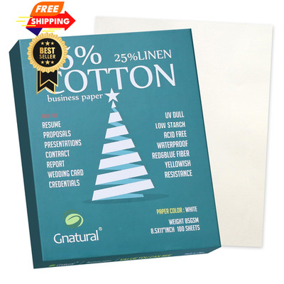 75% Cotton 25% Linen Business Paper, 85gsm 8.5 ×11  Inkjet 85 GSM, white 