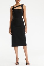 Oscar De La Renta Tulip-Applique Cutout Midi Dress Black Wool US 6 M NWOT