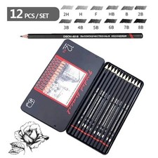 12pcs Artists Sketch Drawing Pencil Set 12B-6H Sketching Art Craft Gift Black