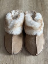 Stars Above Moccasin Slippers House Shoes Womens Size 6 Tan Suede Faux Fur