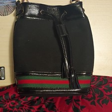 Gucci Black Bucket Drawstring Bag Web Stripe ...