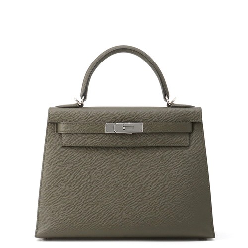 HERMES Kelly Sellier Size 28 Epsom Vert Gris