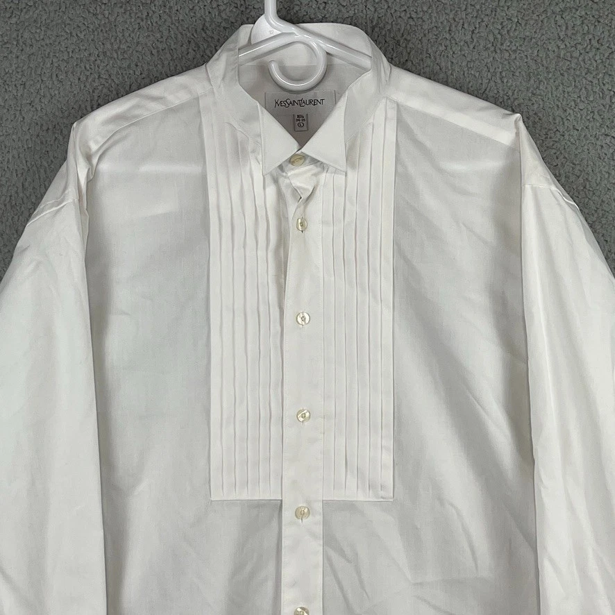 Camisa de vestir de esmoquin Yves Saint Laurent para hombre grande 16,5 34-35 blanca puño francés Foto 2 de 4