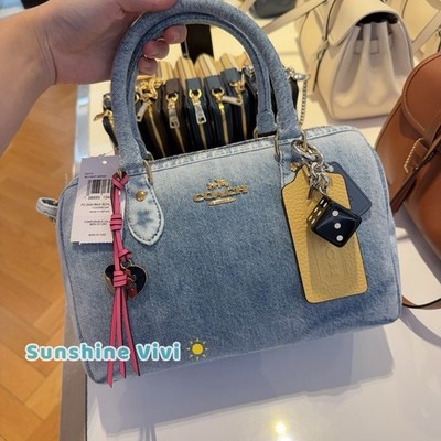 NWT Coach Rowan Medium Satchel In Loved Denim CDY74 Gold/Light