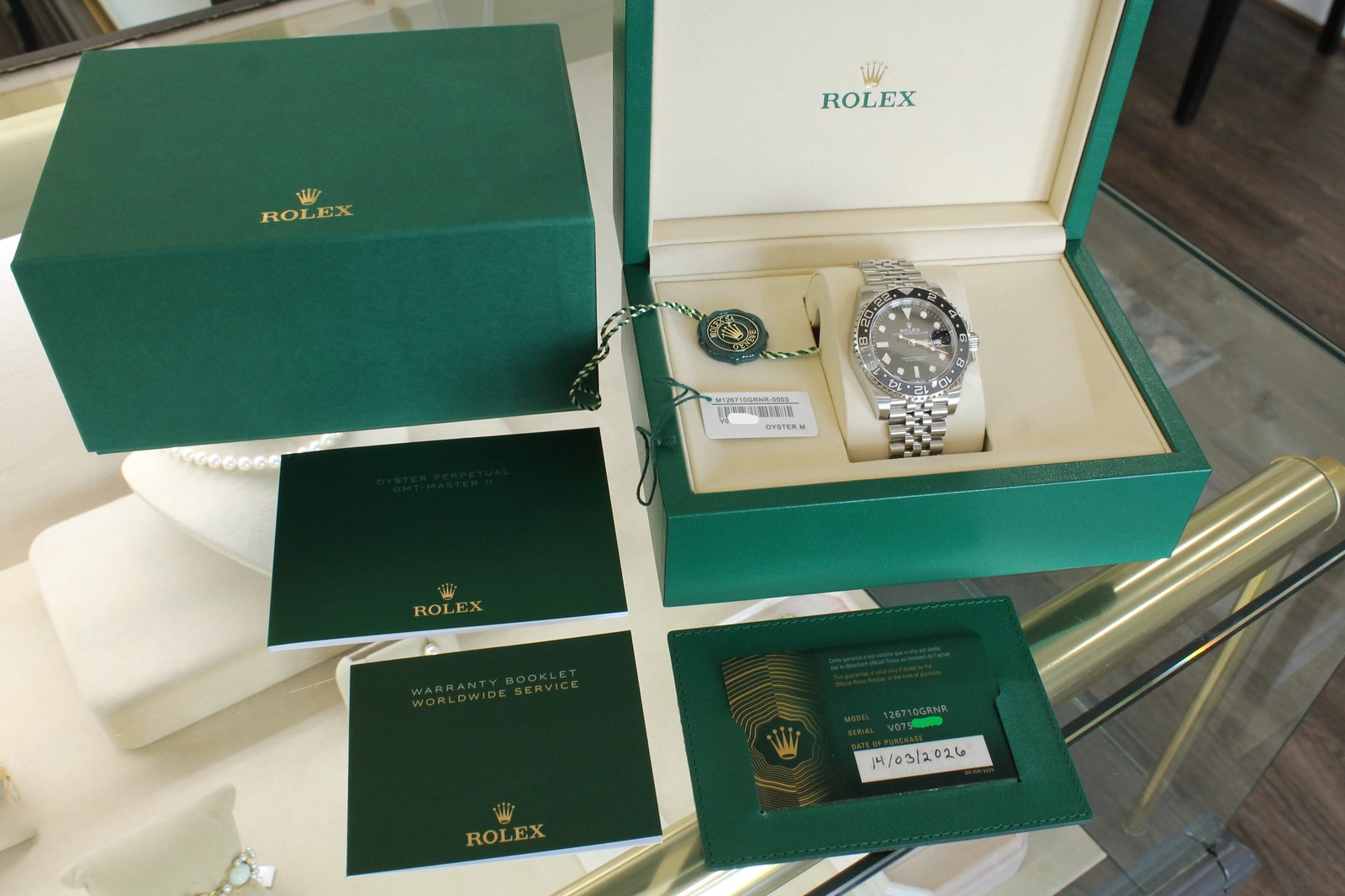 2026 Rolex GMT Master II Bruce Wayne Mens Watch Box Card Complete 126710GRNR image 2