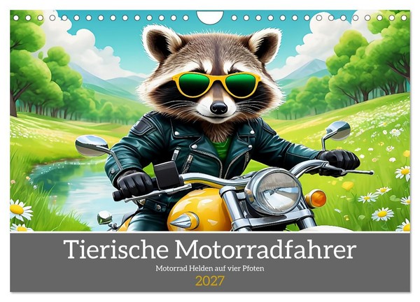 "Calendar 2027 · US Version · Animal Motorcyclists (Wall Calendar 2027 12\" × 8\" L"-image