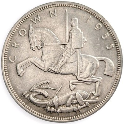 1935 Crown George V Great Britain Jubilee Incuse Edge Lettering Silver Coin 11O