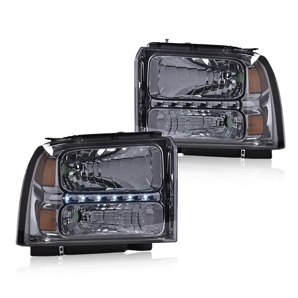 for Ford F250 Super Duty 2005 2006 2007 LED Headlights Assembly DRL Smoky Chrome