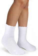 Kids Girls White Dressy Textured Thin Socks Scallop Top 5 Pack