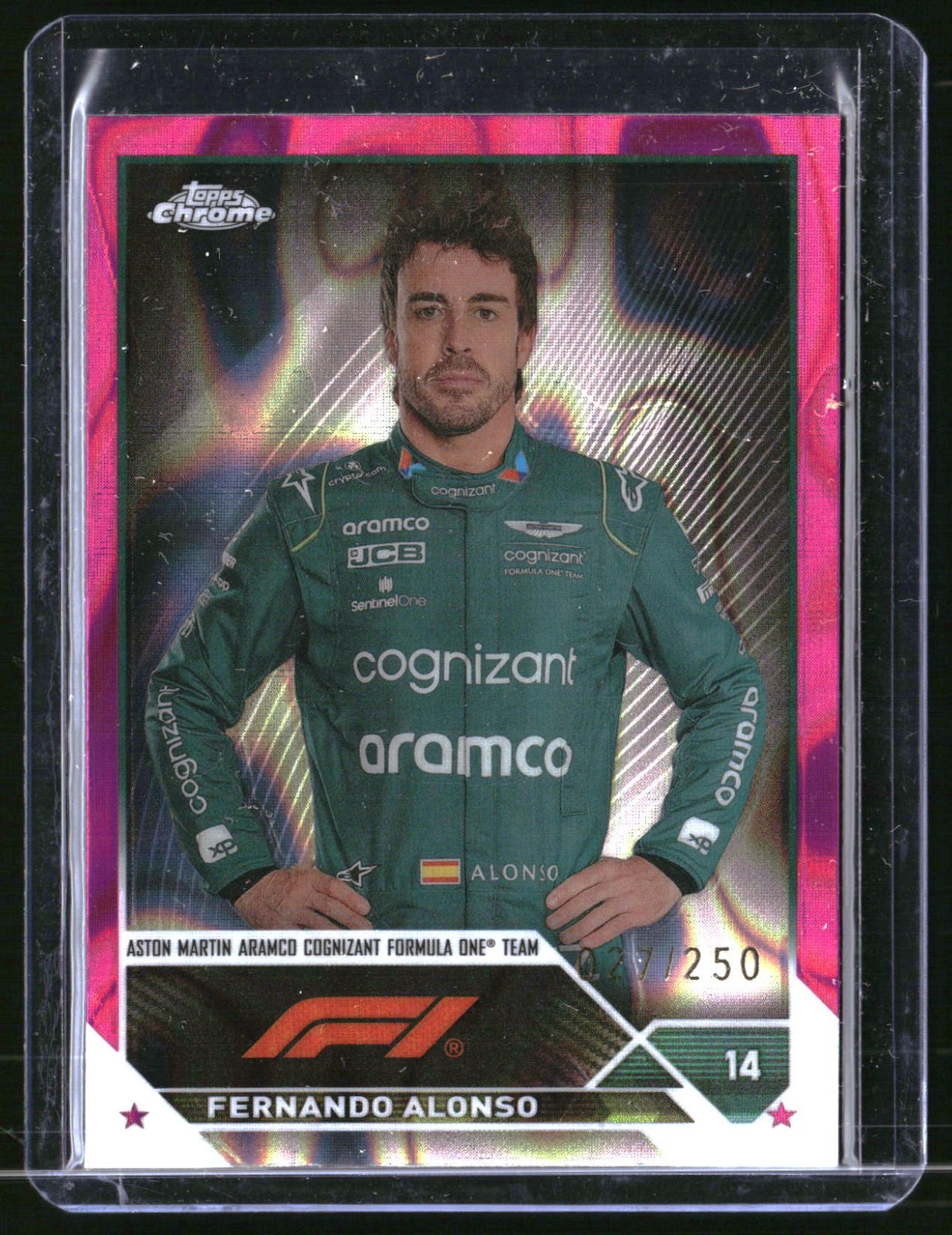 2023 Topps Chrome Formula 1 F1 Fernando Alonso Portrait Fuchsia Lava 027/250 #32