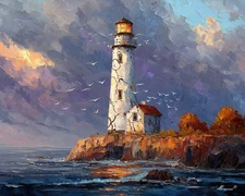 Leonid Afremov CRACKED LIGHTHOUSE Oil Painting 30"x24" by Official Studio GICLEE
