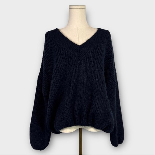 Zara Navy Oversized Wool Blend Chunky Knit V-Neck Sweater Size Small
