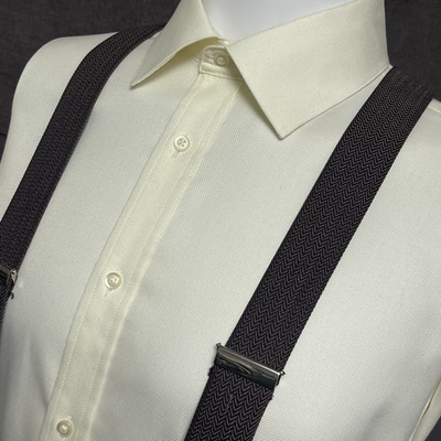 #ad Trafalgar Suspenders Braces Gray Black Herringbone Chevron Button Y Back $48.99