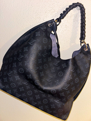 Louis Vuitton Black Monogram Hobo Shoulder Bag Braided Handle Gold Charm
