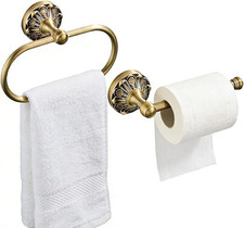 Antique Toilet Paper Holder 2 Pcs Gold Brass Hand Towel Ring Vintage Tissue R...