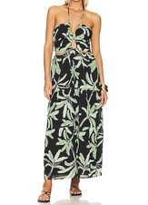Seafolly Revolve Palm Paradise Keyhole Halter Neck Cotton Cover-Up maxi Dress L