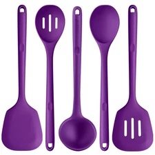 Silicone Kitchen Cooking Utensil Set: 600ºF Heat Resistant 13.6in Extra Long ...