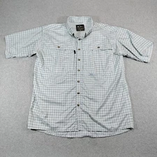 Drake Shirt Mens Large Gray Nylon Plaid Short Sleeve Wingshooter Fishing Vented
