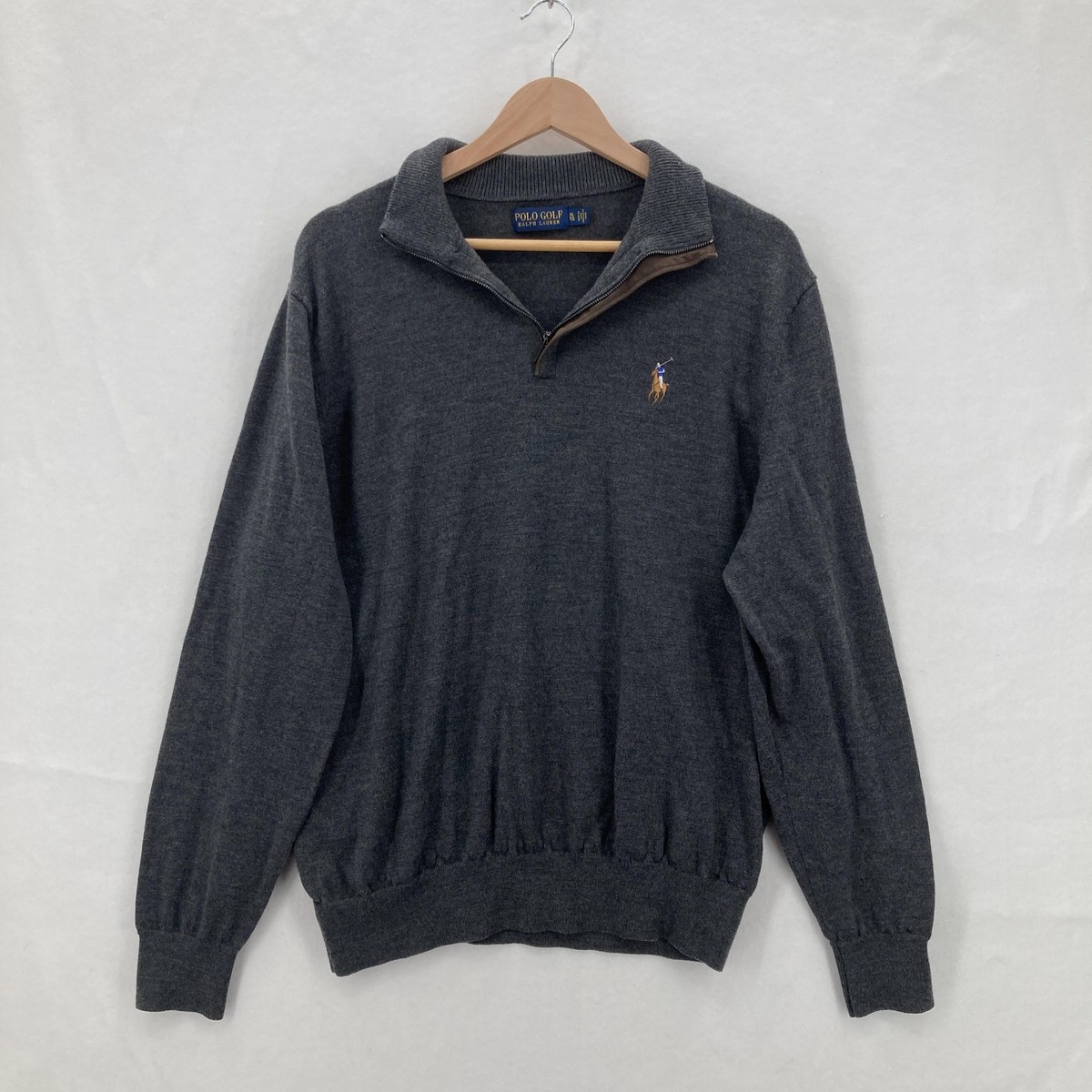 Polo Golf Ralph Lauren Sweater Mens XL Gray Merino Wool Half Zip