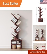 Durable 6-Tier Bookshelf Organizer with 2 Drawers - Freestanding Cherry Design