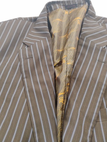 Stacy Adams Superlative 150er Retro Herren 48L 42W Full 3 Set Anzug braun gestreift - Bild 20 von 22