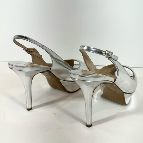 Nicholas Kirkwood Silver Metallic Genuine Leather Slingback Open Toe Pumps 36.5 - Picture 5 of 13